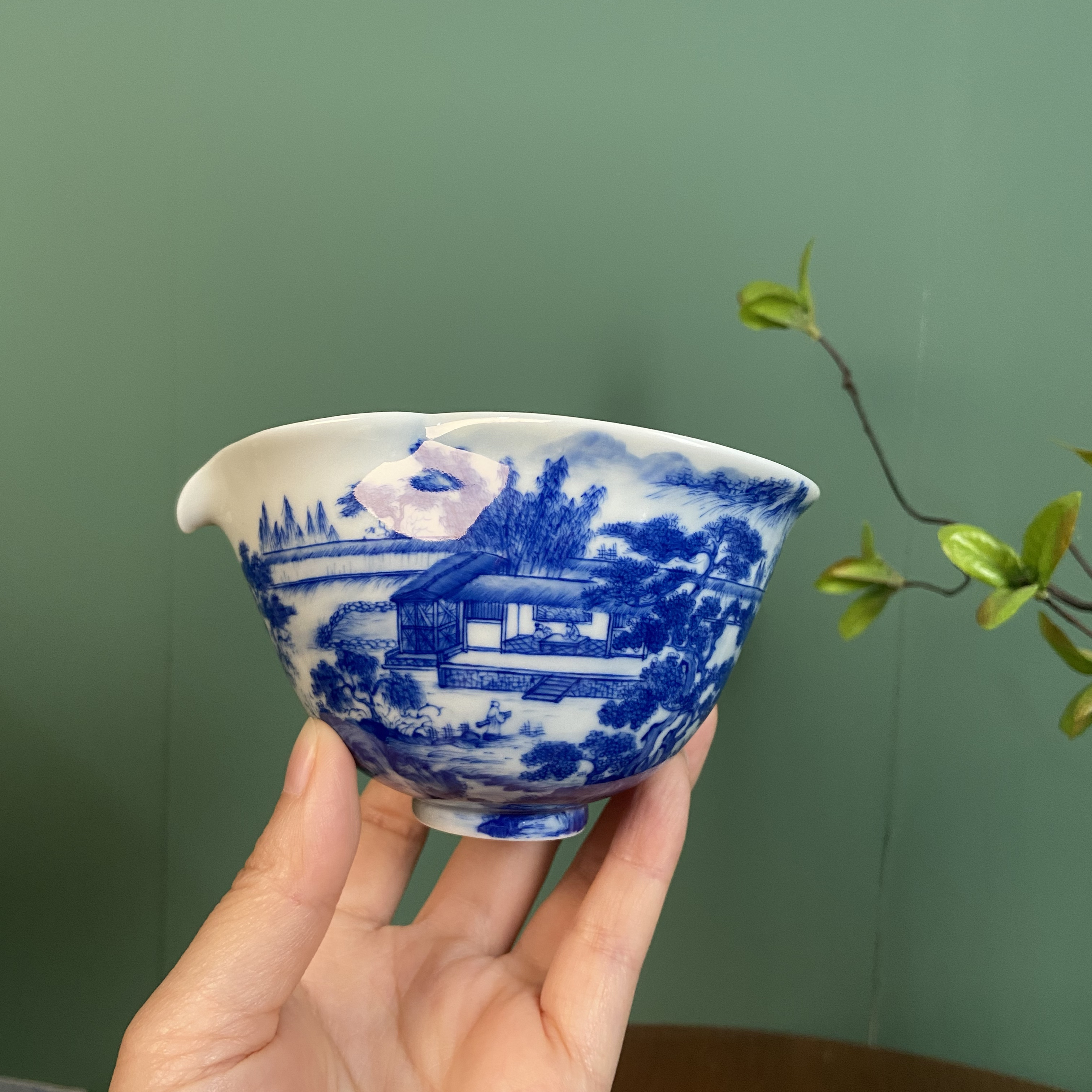 【九茗珍藏】精工山水手捏葫芦公道杯 景德镇纯手工手绘茶器茶具