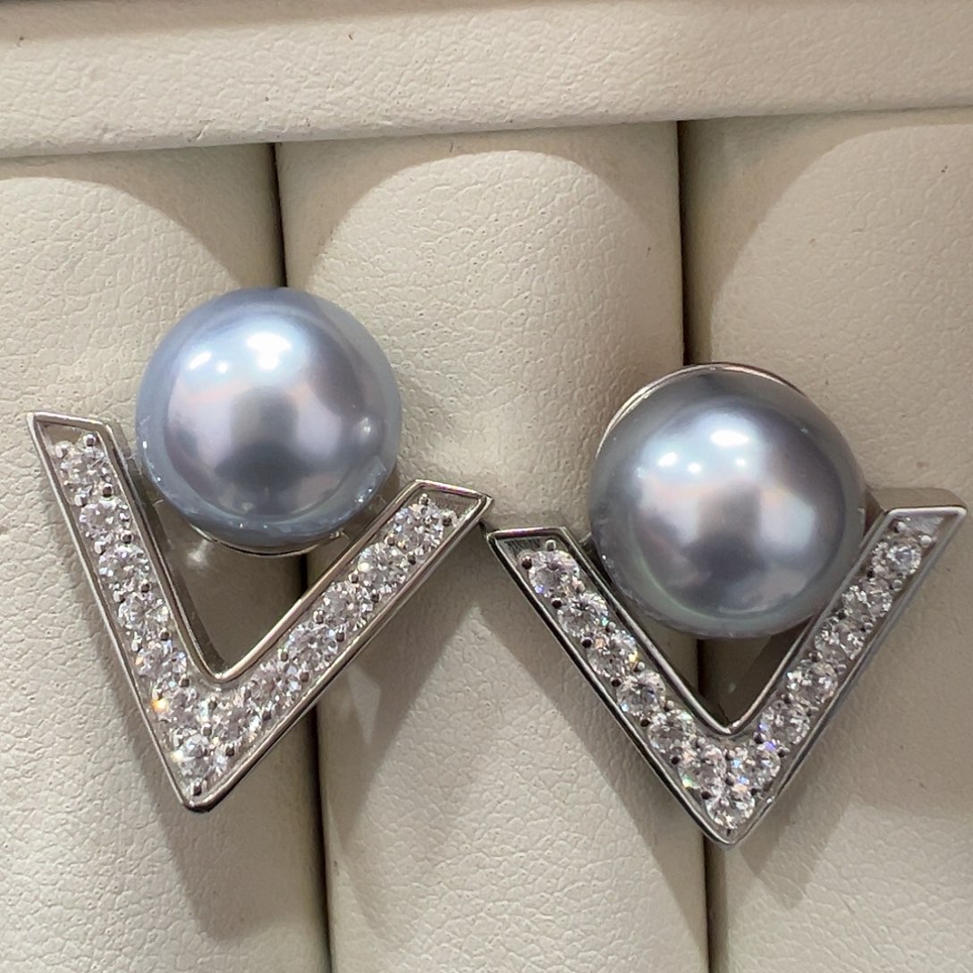 海水珍珠耳饰银S925镶嵌
