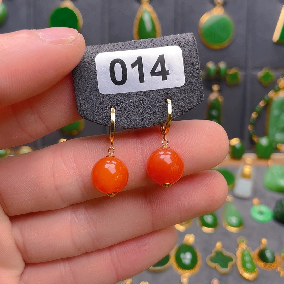 南红玛瑙18K金镶嵌耳饰014