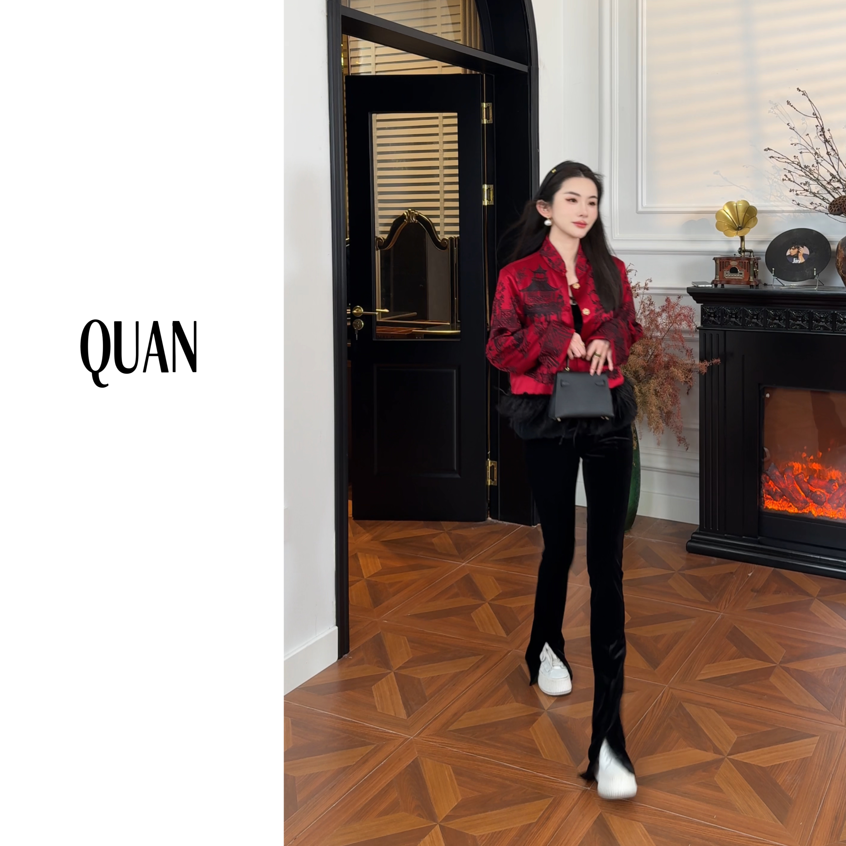 【亭台楼阁】新中式定位刺绣长袖网红宽松气质夹棉外套