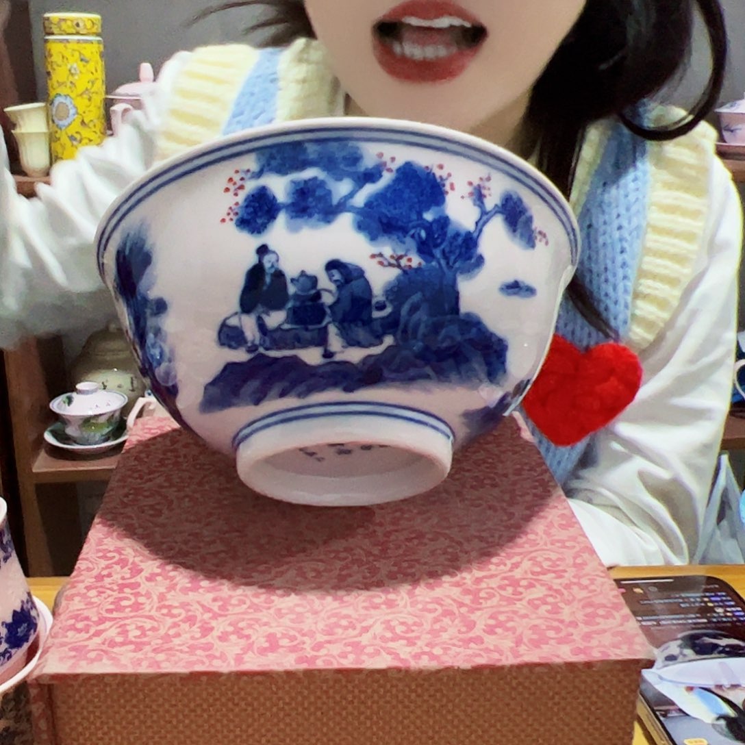 摆件瓷景德镇红xixi溪山访友6寸碗