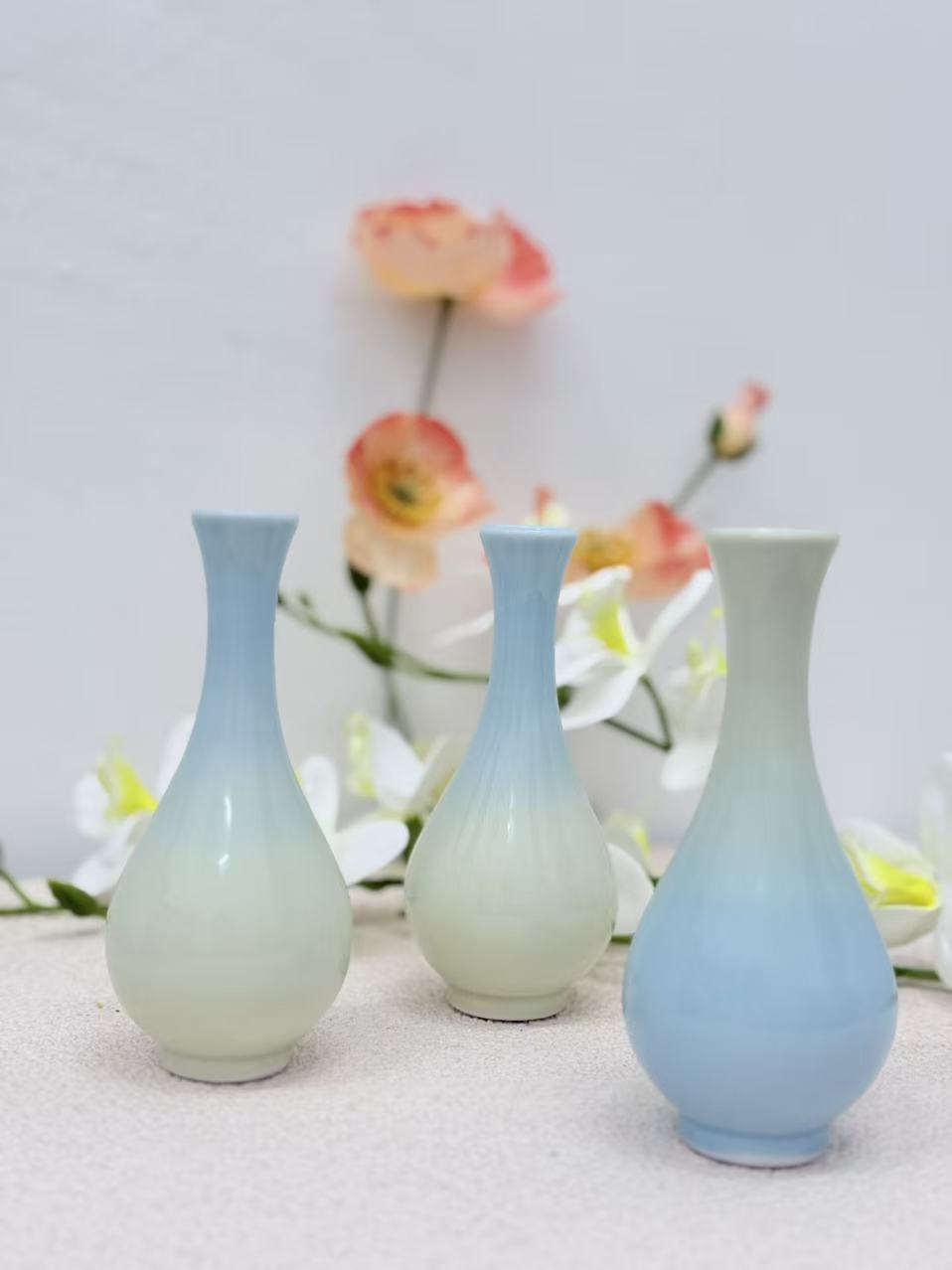 陶瓷磨砂渐变迷你小花瓶干花花插桌面手工水培花器家居摆件