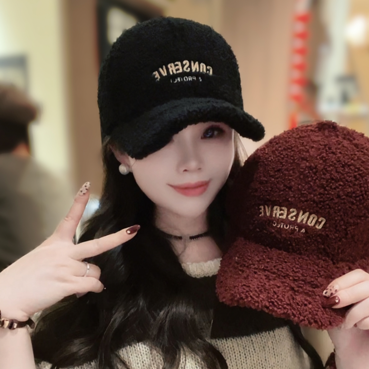 A91加大版颗粒绒加绒保暖棒球帽秋冬新款显脸小鸭舌帽子开运穿搭