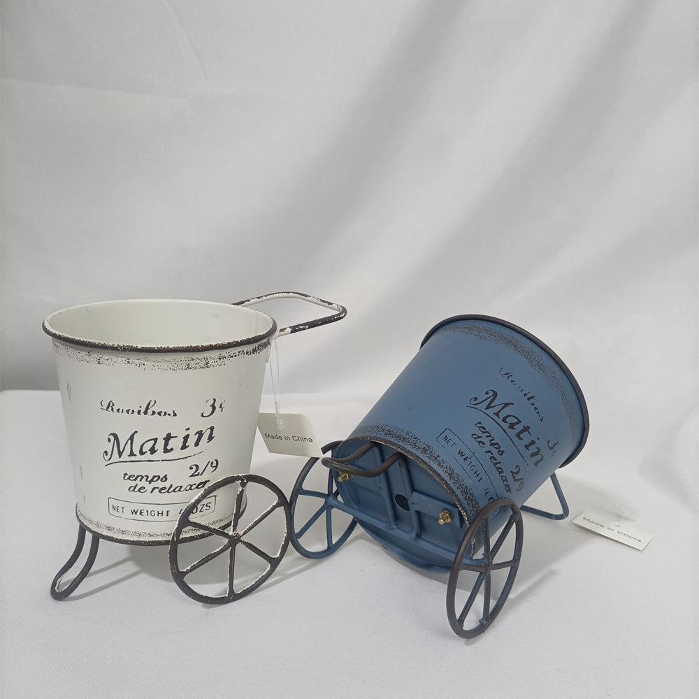 复古做旧铁艺杂货日系花盆铁桶韩系花盆法式复古做旧花插挂件花器