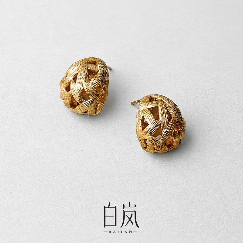 925银耳饰 白岚竹叶耳钉925银女新款轻奢耳饰秋冬编织设计ED3765