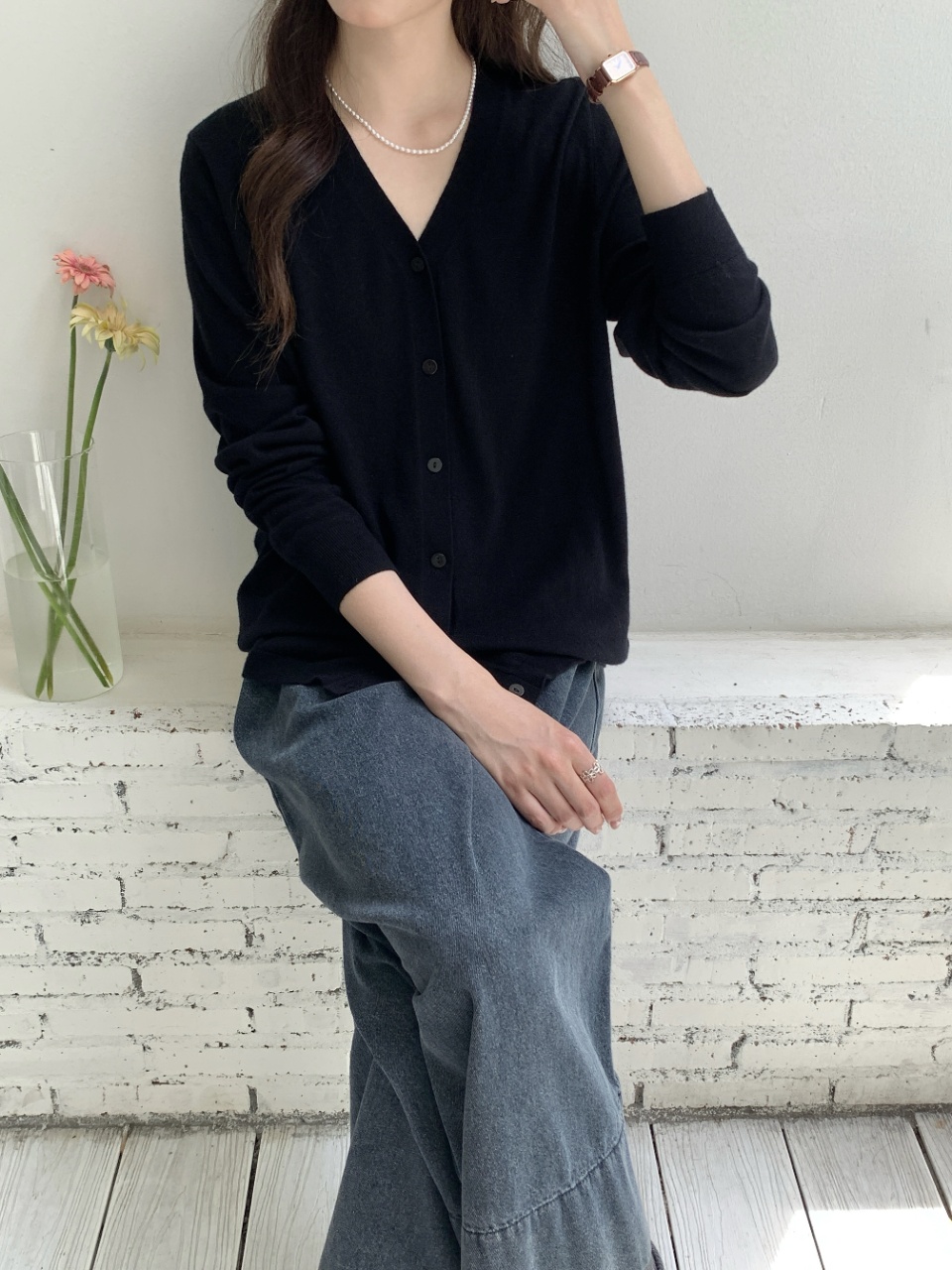 V领开衫[100％超细美丽诺全羊毛]8831