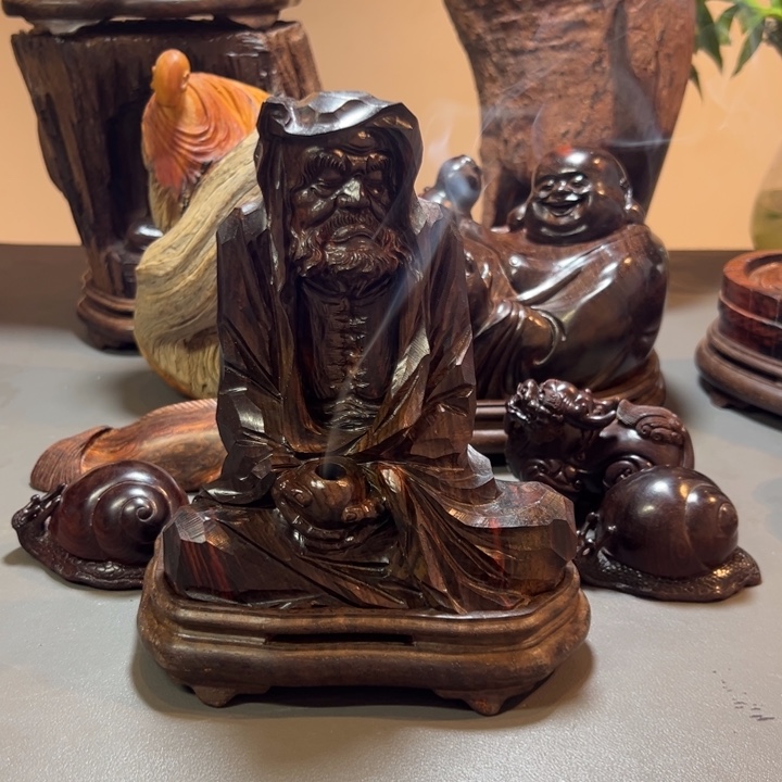 小***理木大红酸枝达摩香炉摆件