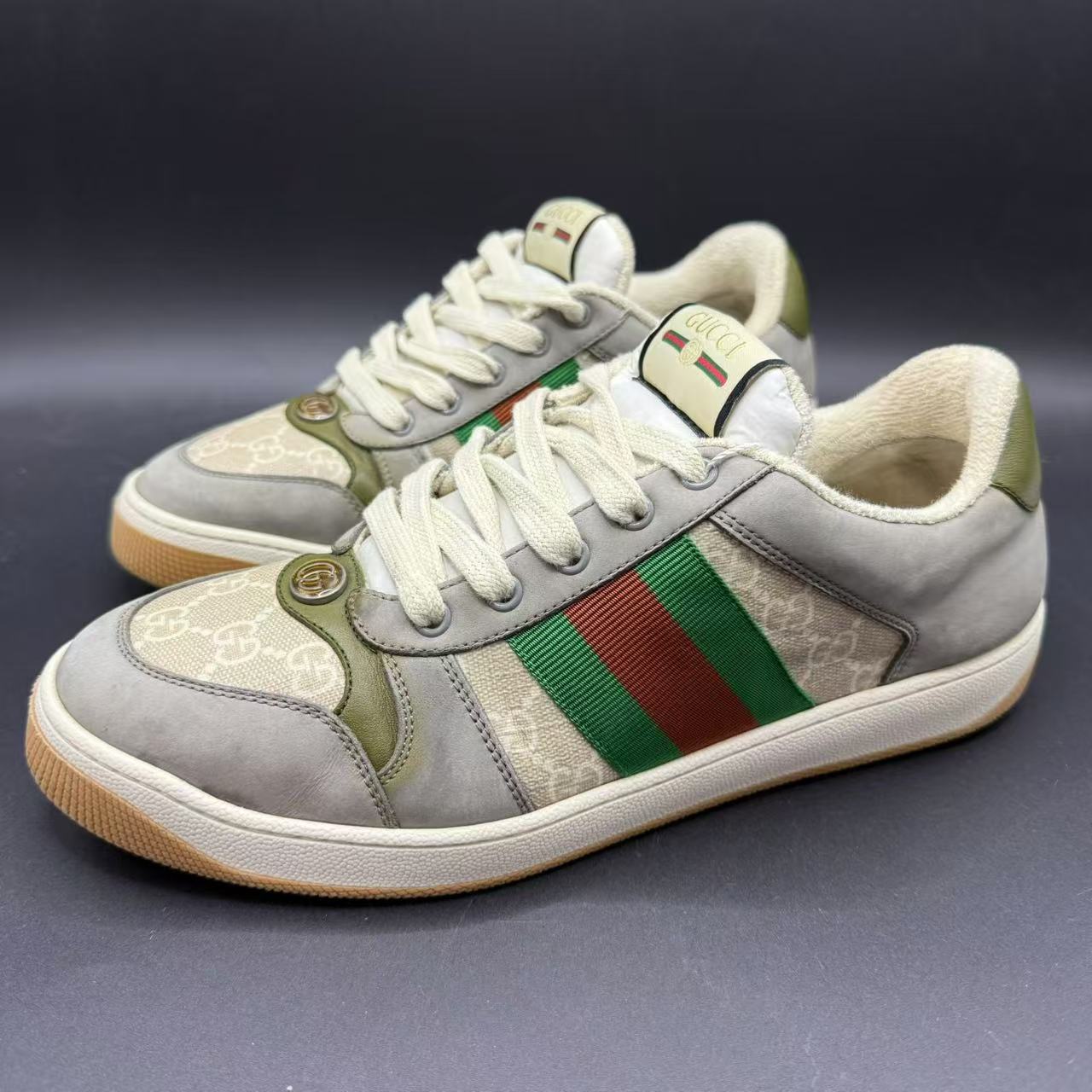 95新 GUCCI/古驰 【聚星折扣】男士时尚灰色脏脏鞋42码 ca592t     
