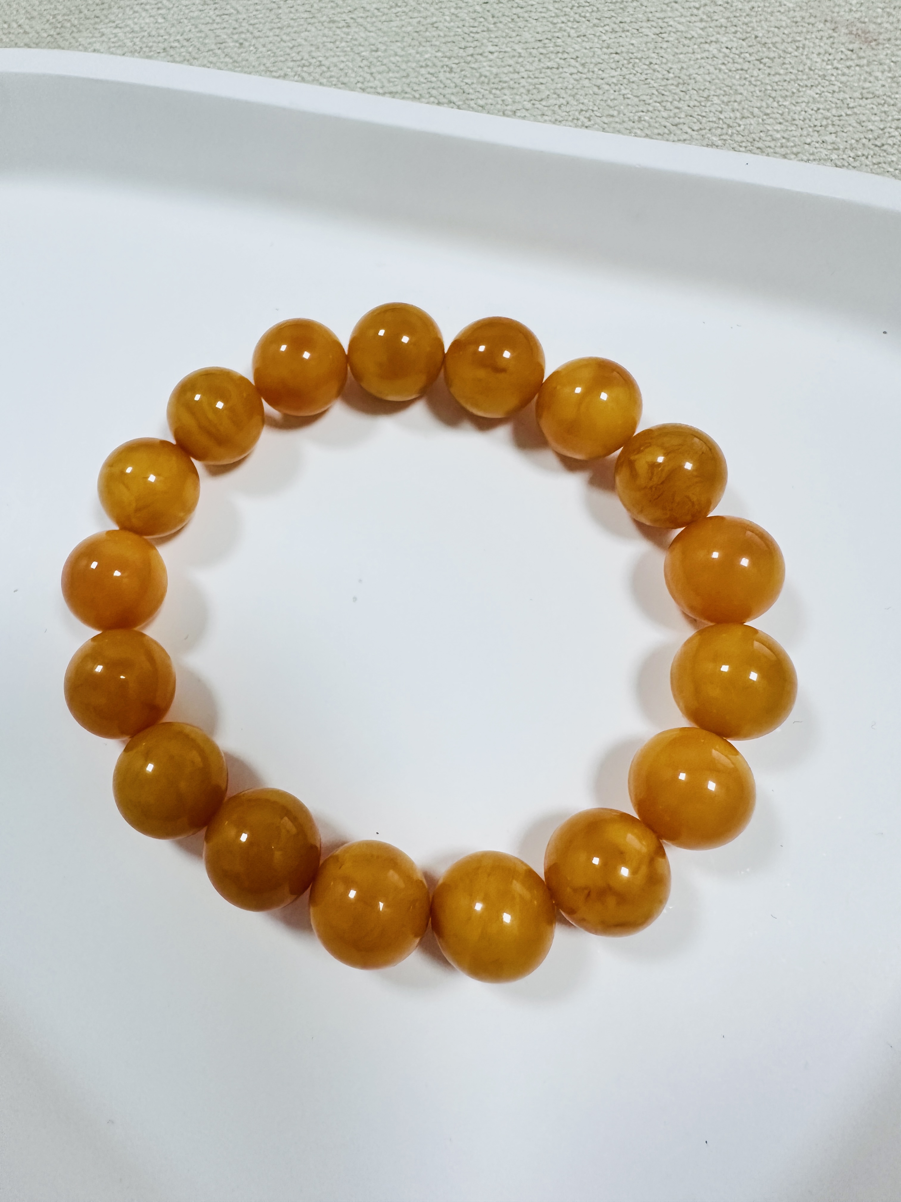 天然琥珀蜜蜡 溶洞妖花糖心蜜 单素圈手串