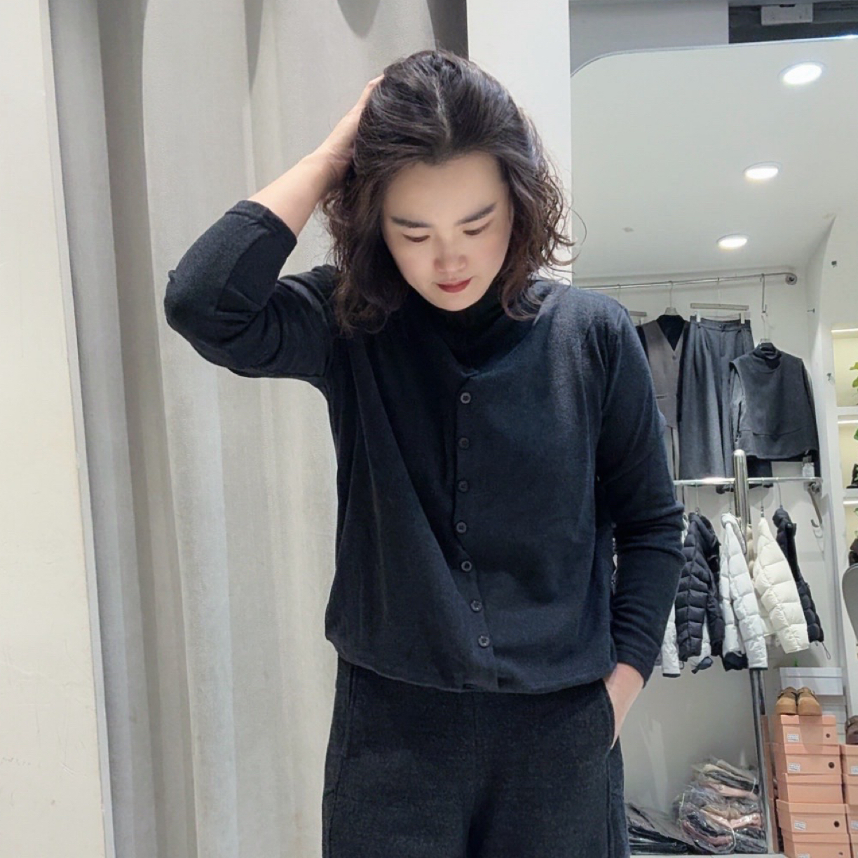 半边天家半高领长袖显瘦常规T恤百搭德绒打底衫（一排扣子）