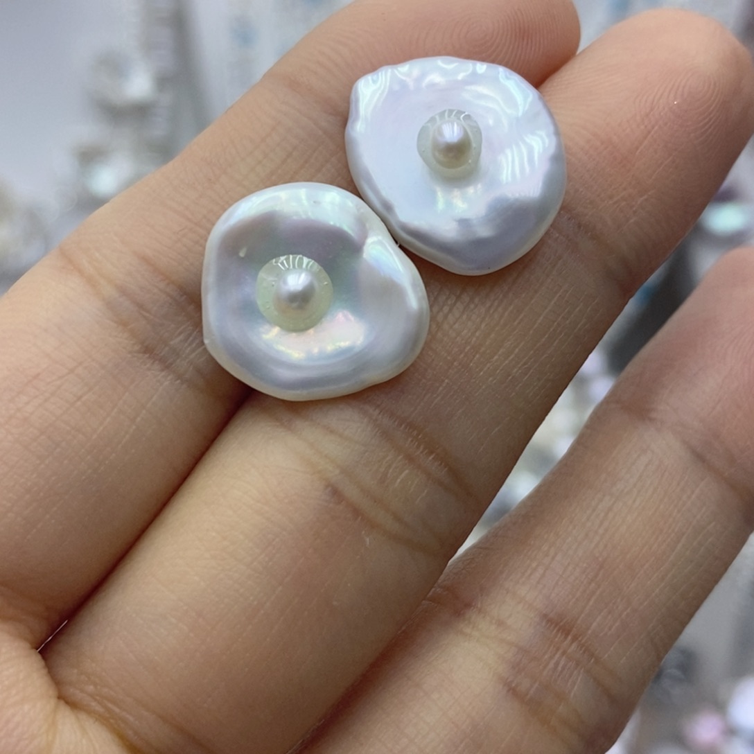 淡水珍珠银S925镶嵌耳饰