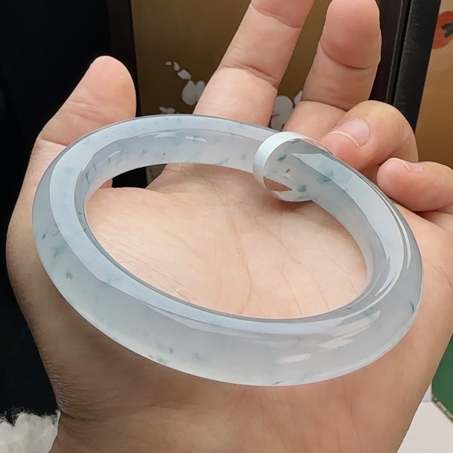 冰飘花圆条57圈 双十以上圆条小六天然A货翡翠手镯