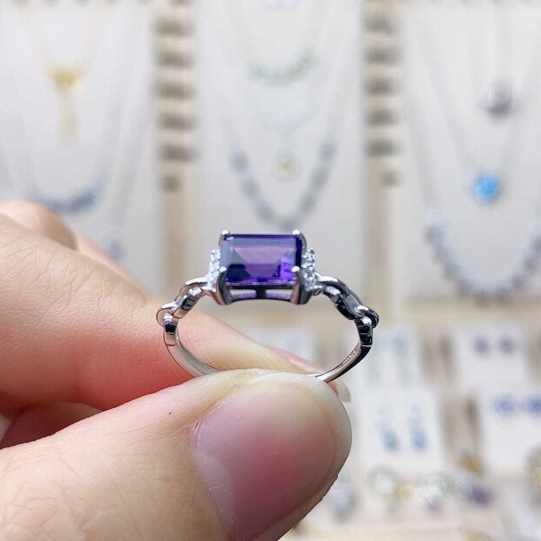 紫晶戒指银S925镶嵌需要证书备注