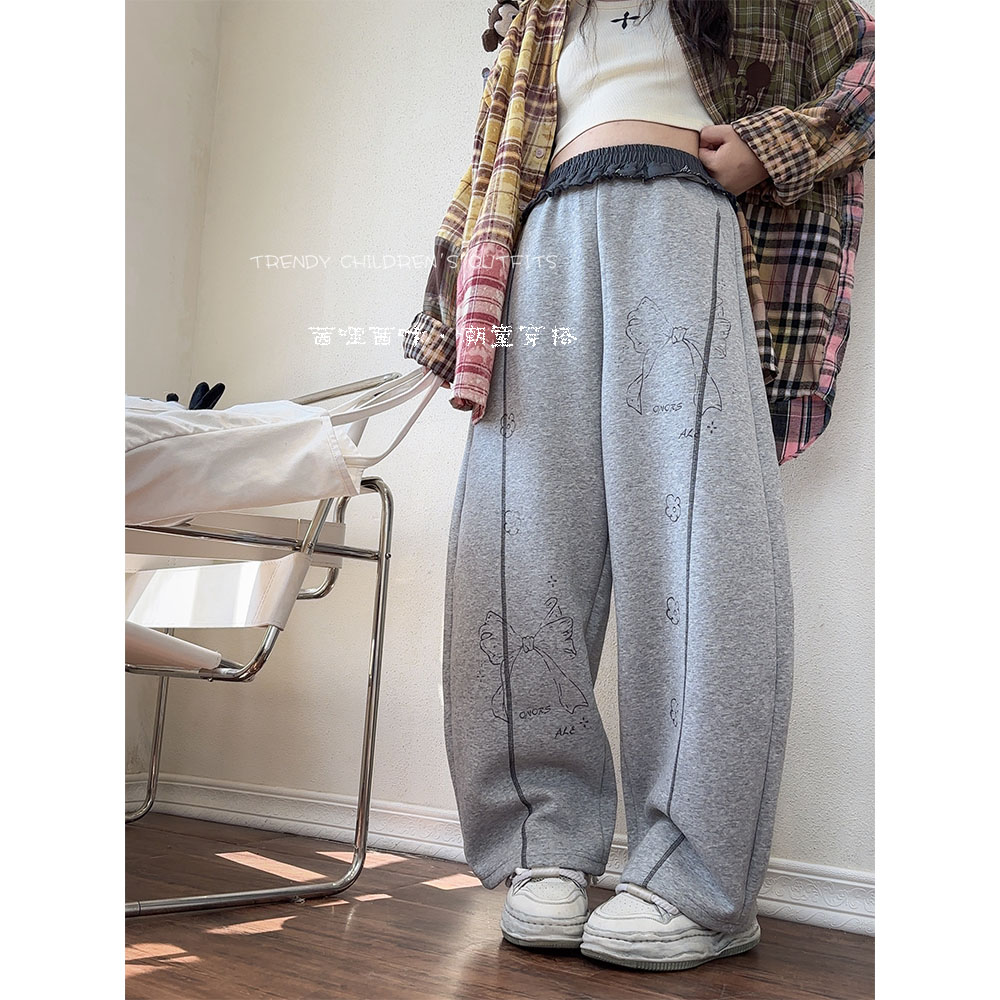 女童运动裤子春秋2025新款儿童洋气阔腿裤中大童秋装百搭弯刀裤潮