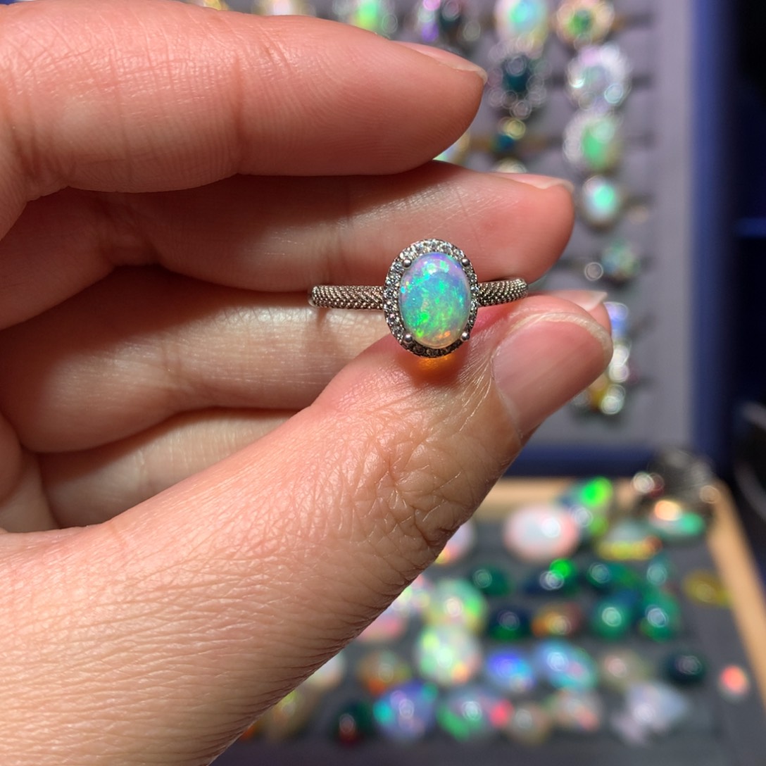 欧泊戒指款式银S925镶嵌