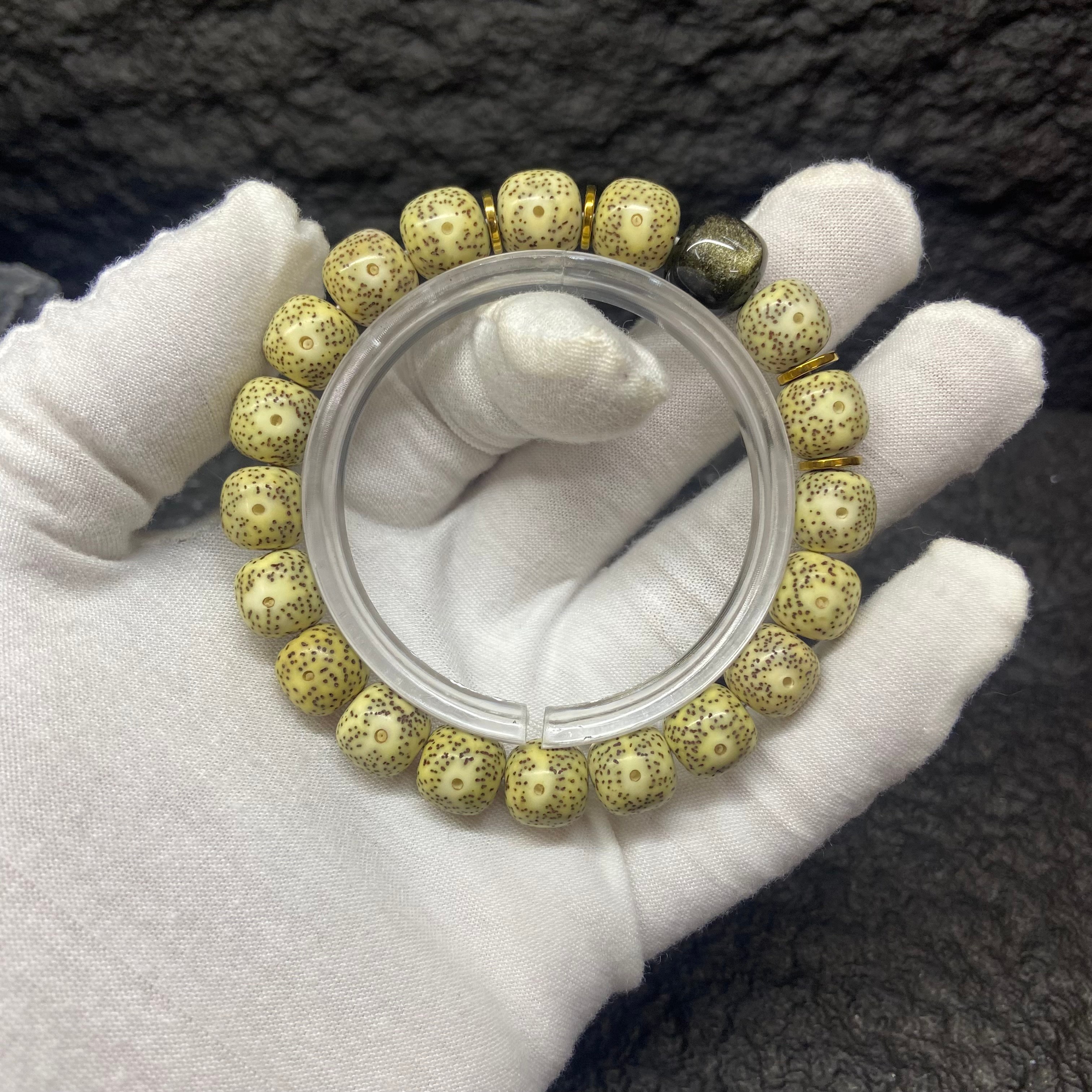 1258号【金满堂】约11×10黄金骨瓷白小星点 星月菩提手串 一物一图 