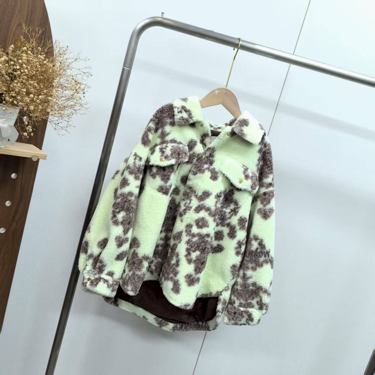 【4034A】咖绿花时尚外套A4-3