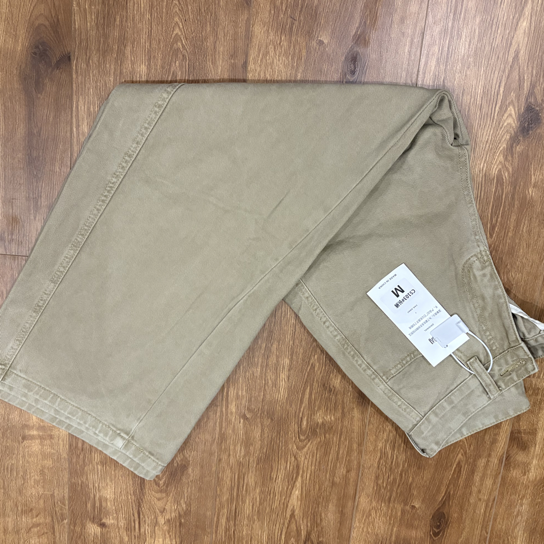 小个子卡其色美式复古高腰宽松阔腿牛仔裤春秋季长裤