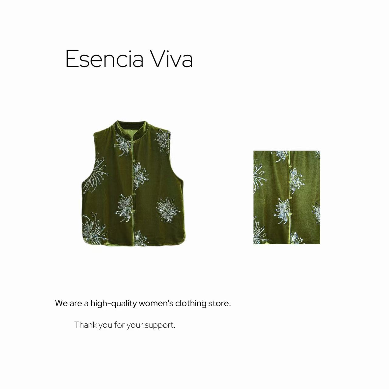 EV.【翠羽绽雪​】重工刺绣花纹亮片无袖设计感气质马甲EVZZ0703