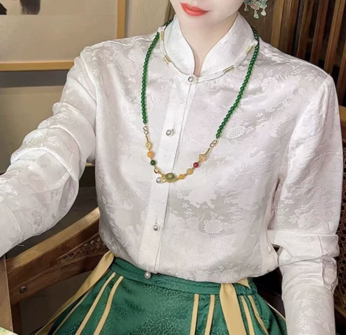 新中式衬衫女国风女装早春盘扣提花上衣2025A6689薯条