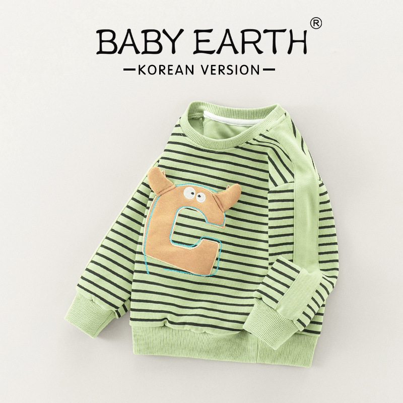 149卫衣春季2025新款男童条纹上衣女童字母套头衫小童长袖春款