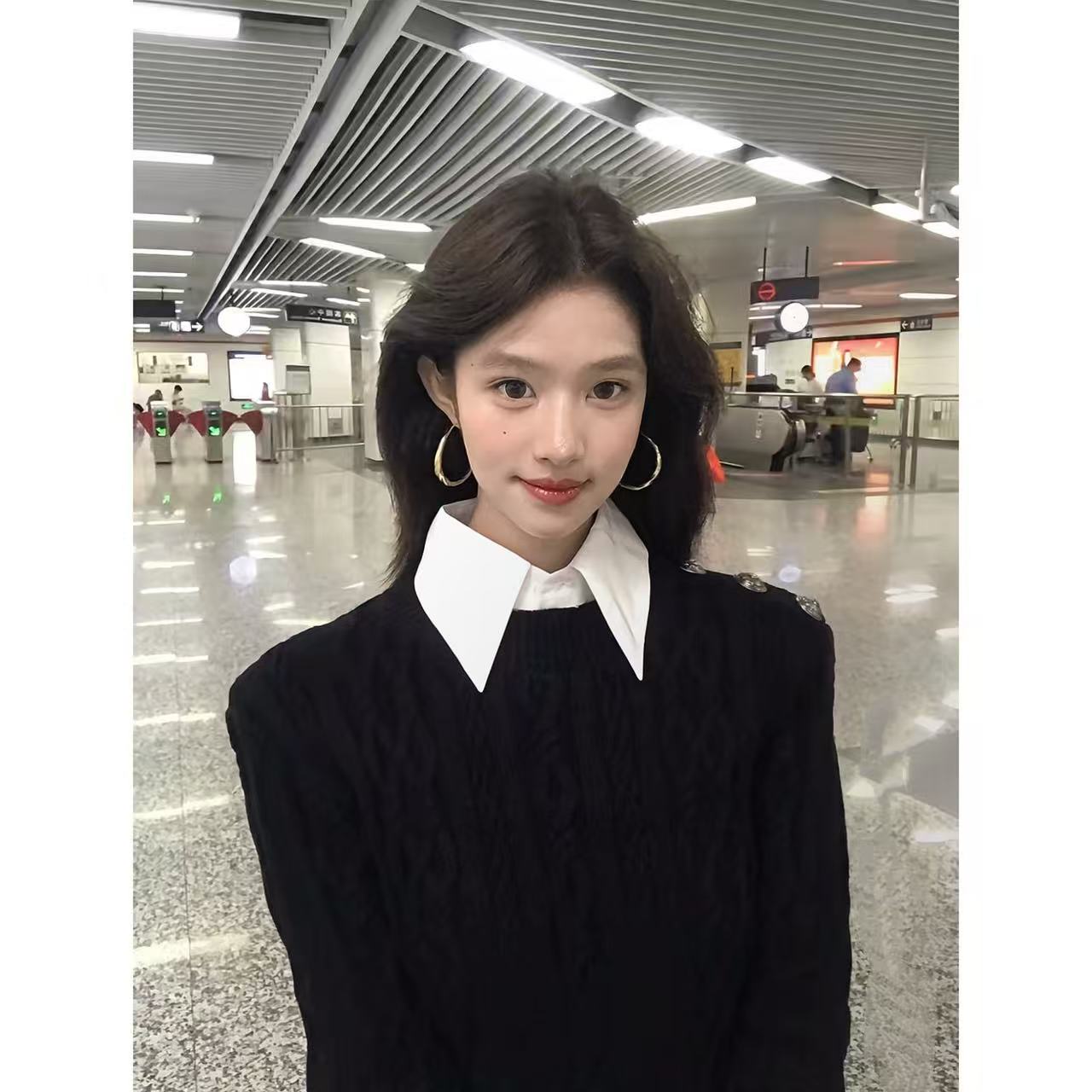 徐秋阳 悉尼日记 秋冬新款显瘦舒适百搭简约毛衣针织（带领子）#376