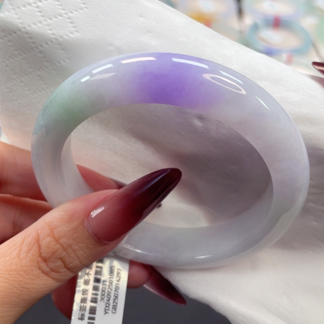 未镶嵌手镯翡翠33号55.5厚装牛奶白飘春彩