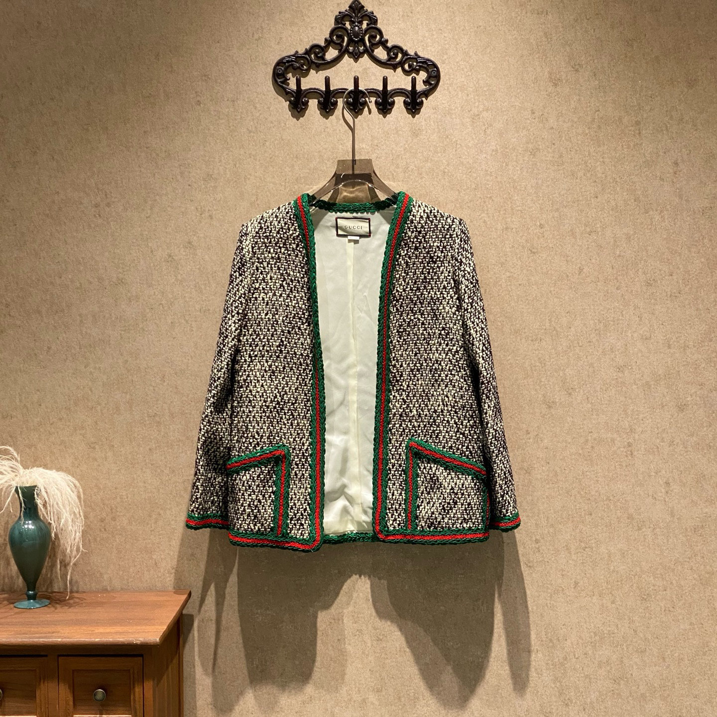 未使用 GUCCI/古驰 撞色粗花呢红绿边小香风外套/42码/41471