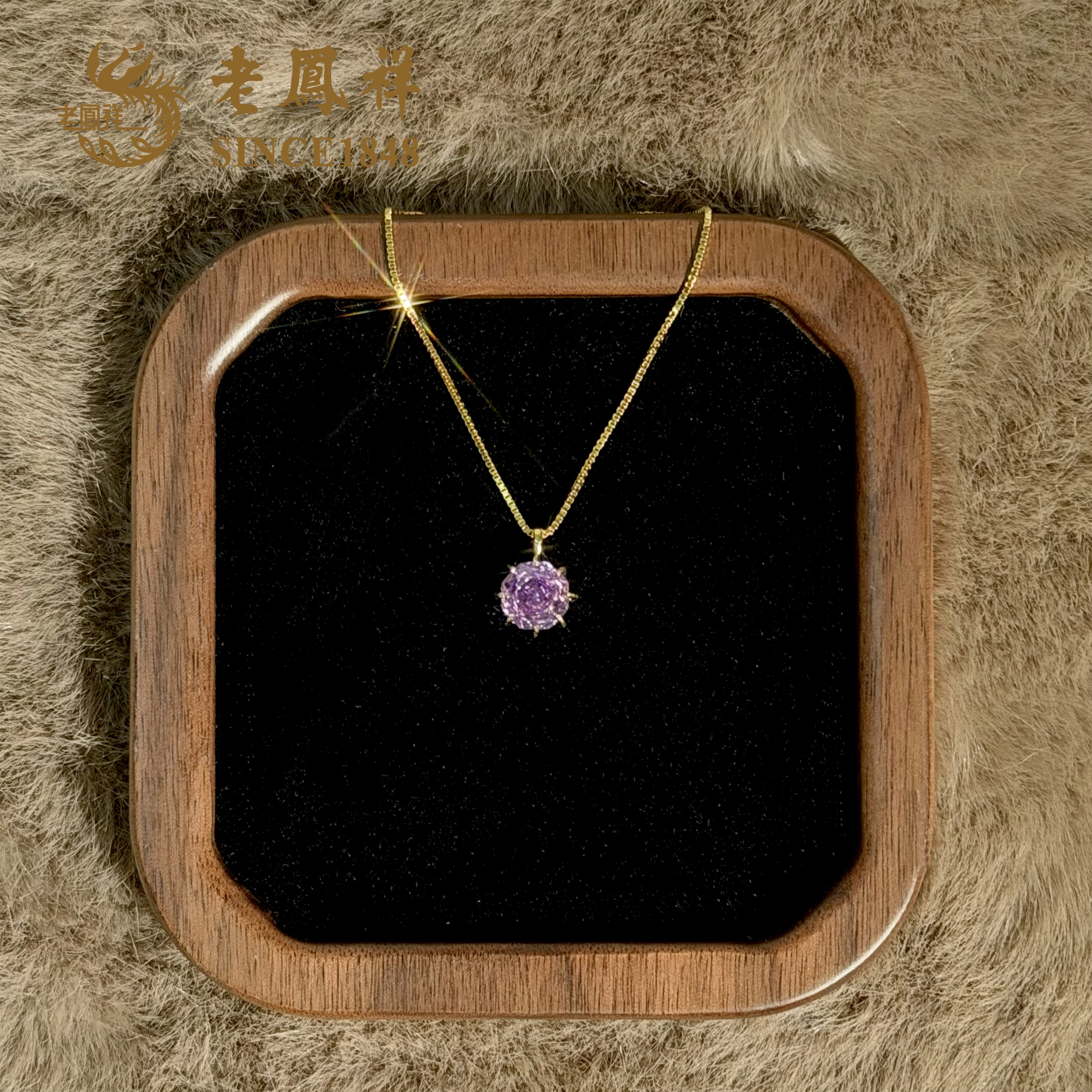 老鳯祥 坠链均925银 挚爱玫瑰项链-大轻奢时尚小众简约小众