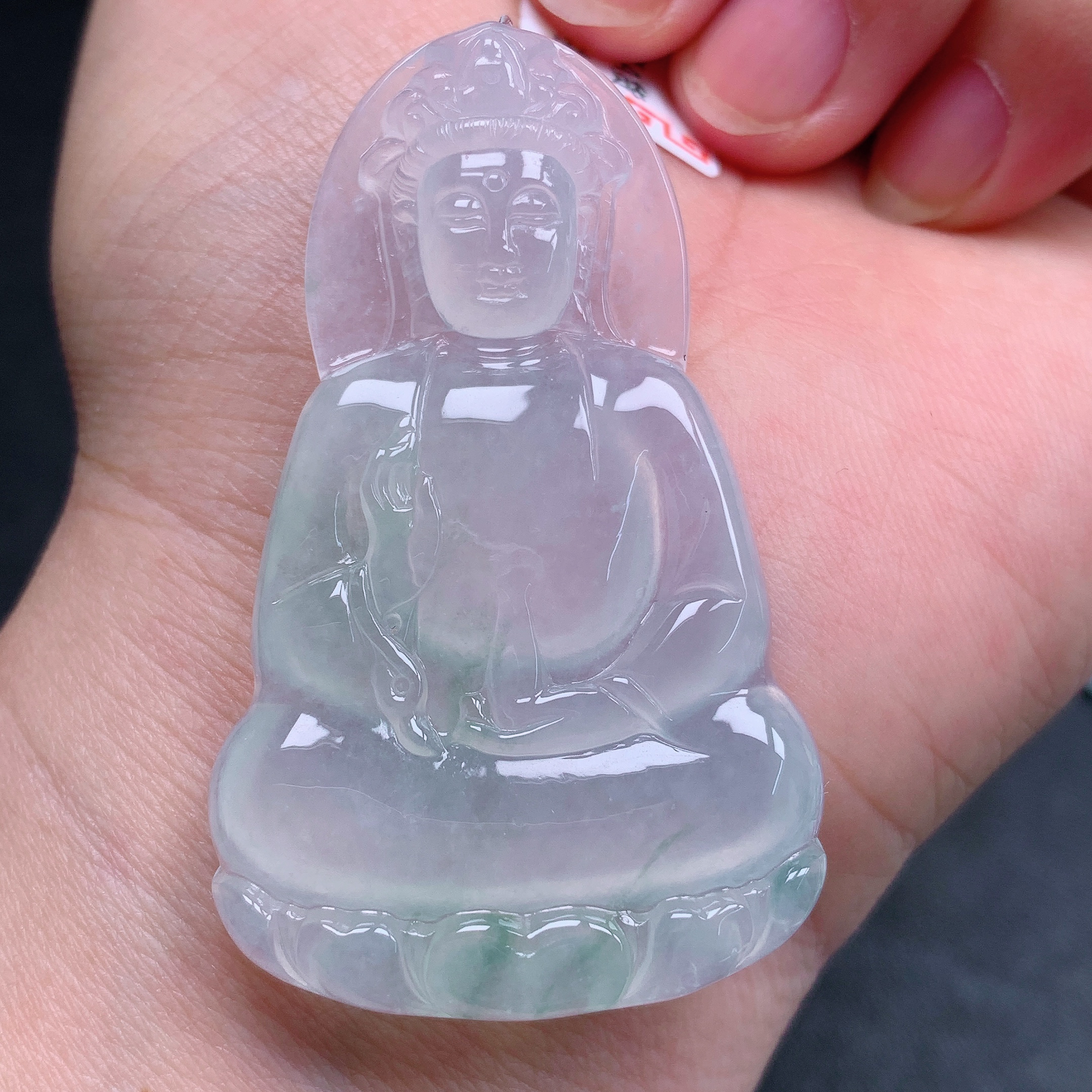 天然缅甸翡翠A货正冰胶飘花观音气质精美尺寸53.5*32.3*5.8 643