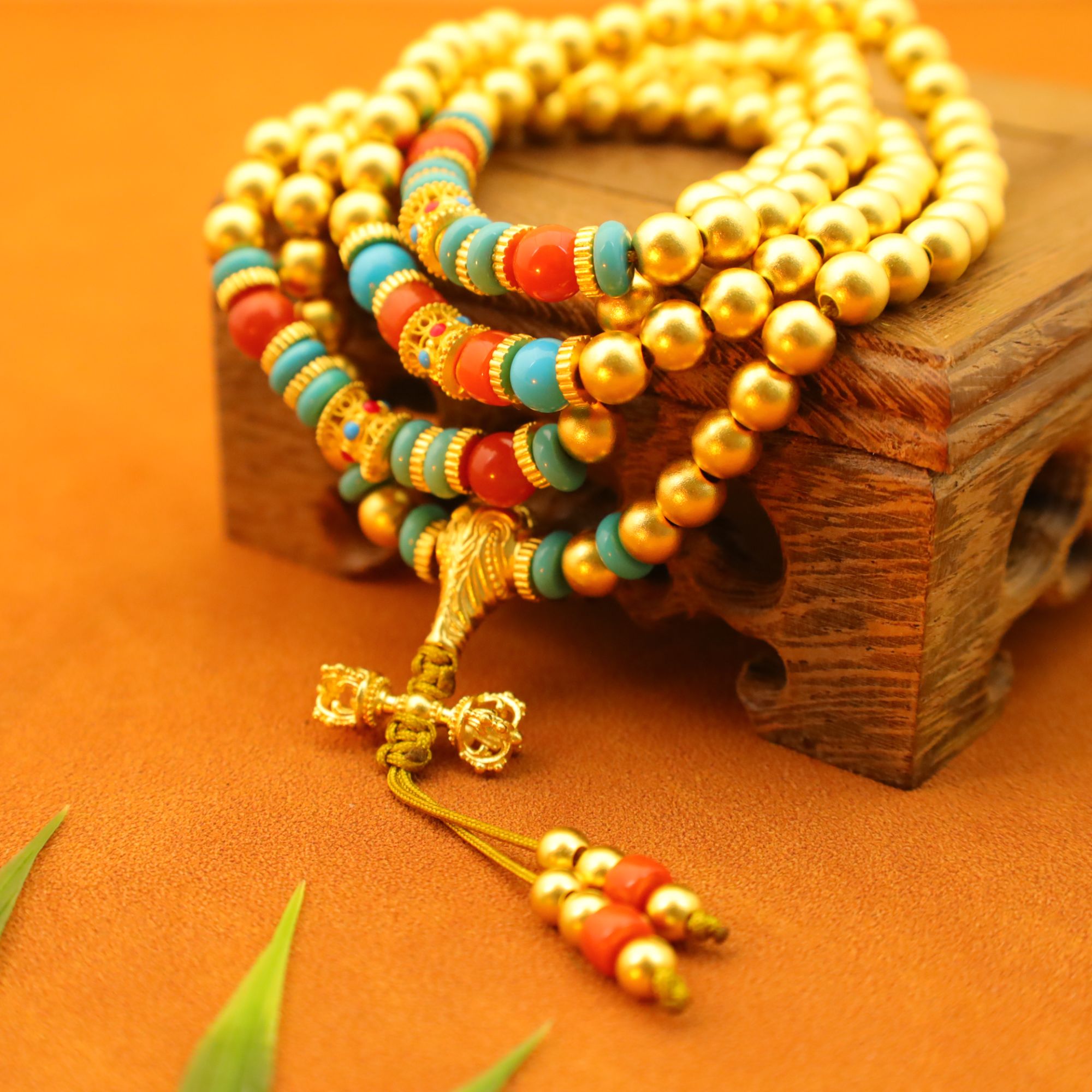 859/克【108念珠】6m珠古法金黄金手工錾刻足金999手串珠串手链项链