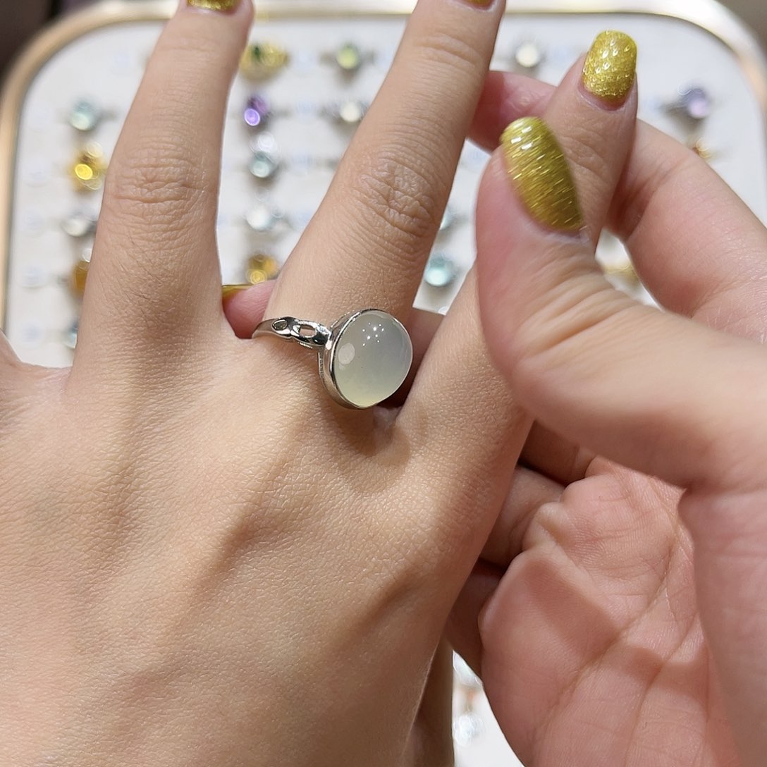 蛇纹石玉戒指银S925镶嵌