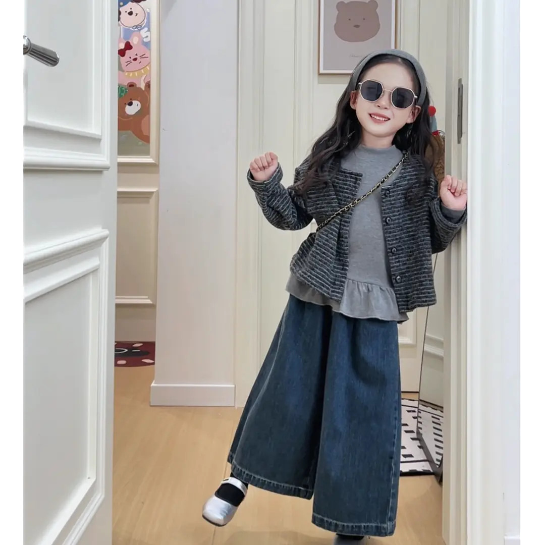 女童秋装女宝韩系穿搭2025秋季新款儿童软糯打底衫开衫阔腿裤
