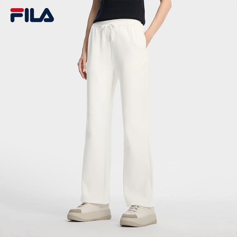 Fila/斐乐女士垂感直筒休闲裤春季户外运动百搭显瘦白色运动裤
