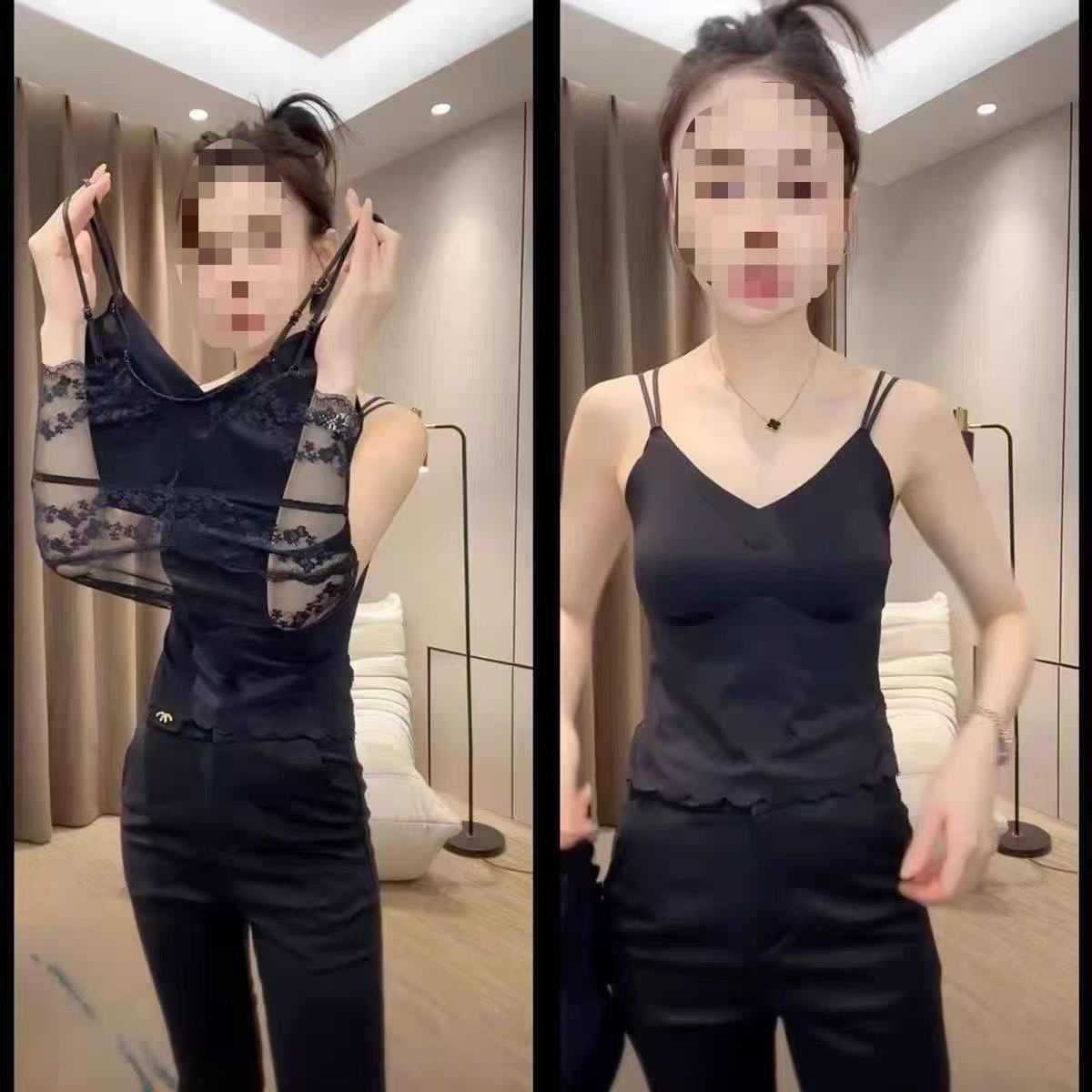明明家福利美背 2爆款泡芙拼接蕾丝美背吊带背心胖妹妹带胸垫