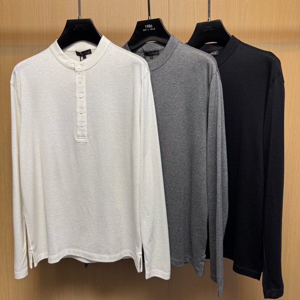 【爵派尔羊绒桑蚕丝】早秋新款亨利领长袖t恤五粒扣男士针织kh708