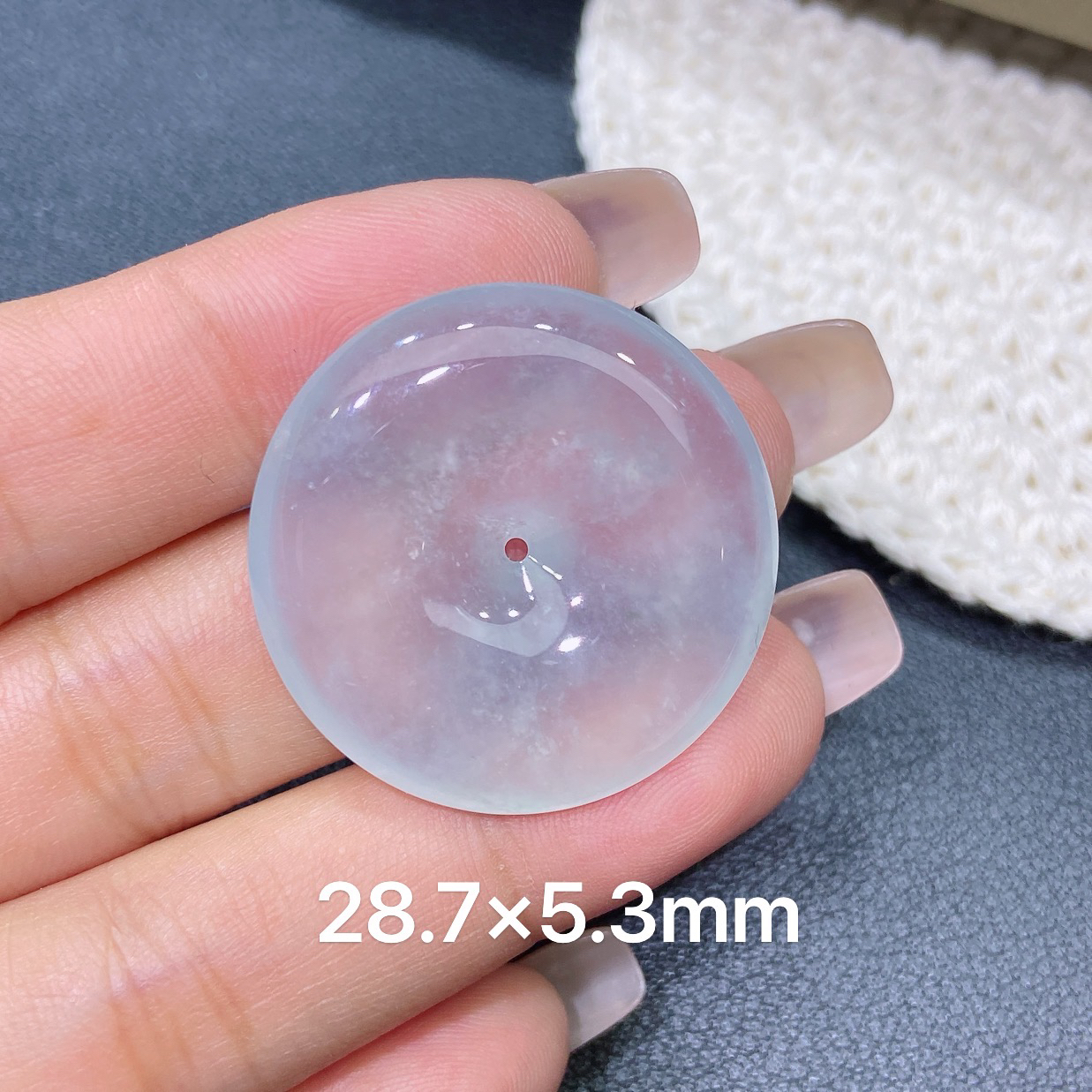 缅甸天然A货翡翠 老坑高冰种白冰厚装平安扣吊坠 玉质细腻 k102