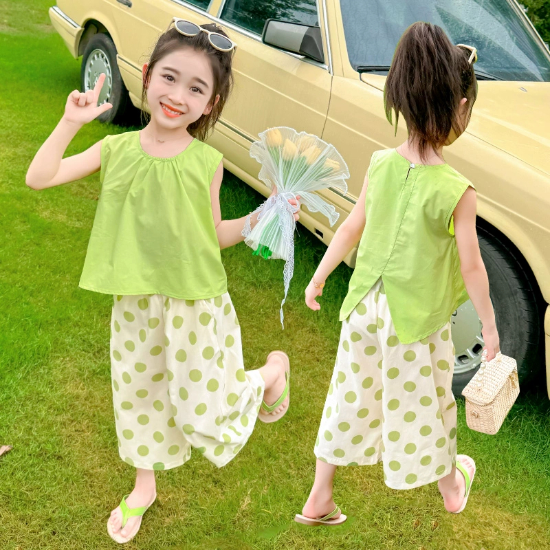 【夏日小清爽】女童夏季无袖上衣套装2025新款女宝宝圆点裤子两件套