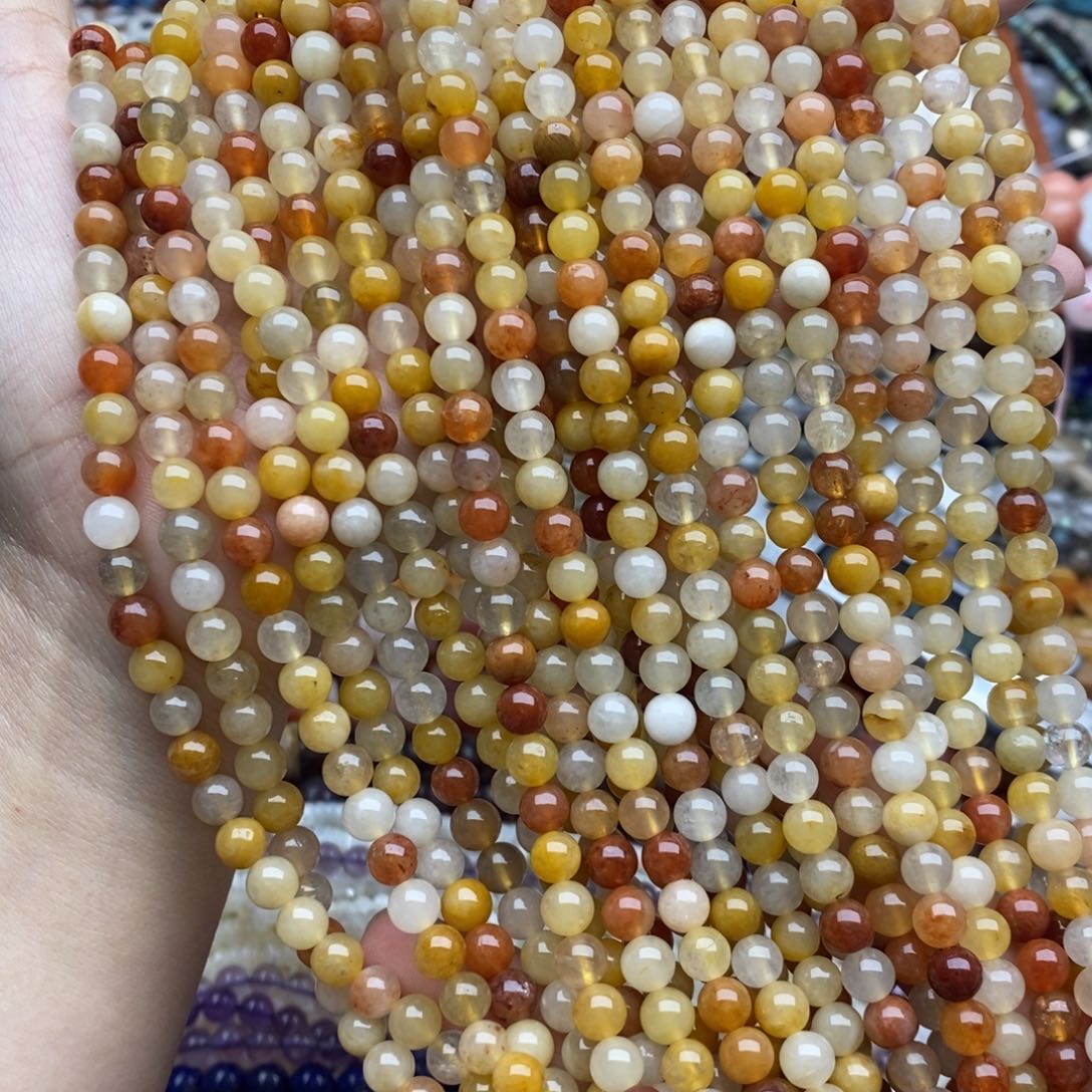 玛瑙/玉髓未镶嵌珠宝半成品一条纯天然6mm金丝玉圆珠