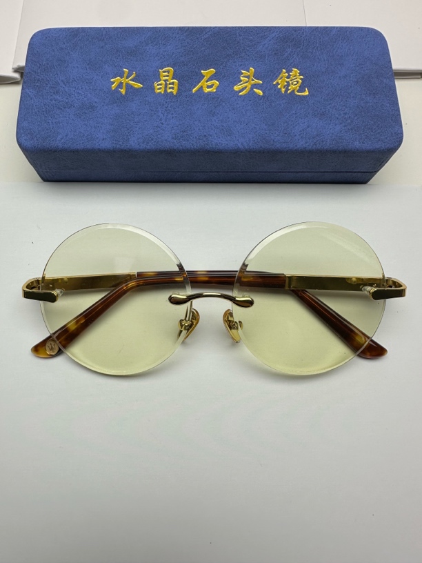 帝王绿竹叶青复古圆石头眼镜