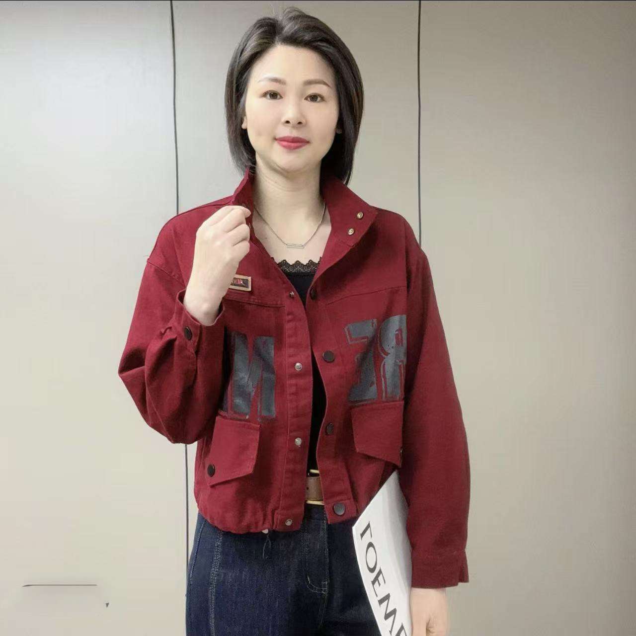 2025春季新品时尚百搭显瘦休闲简约纯色女士水洗外套上衣7832