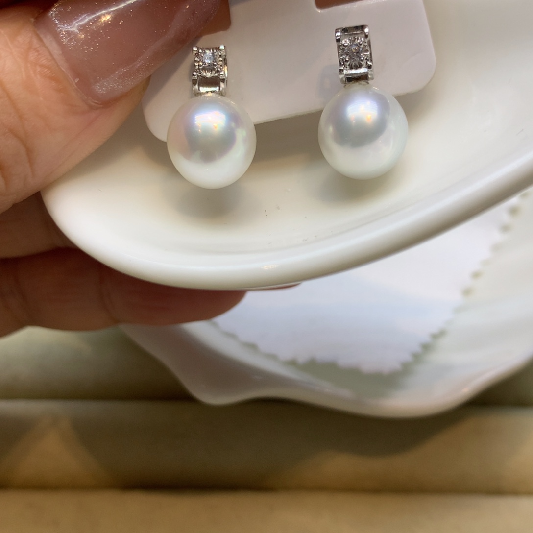 银S925镶嵌耳饰海水珍珠