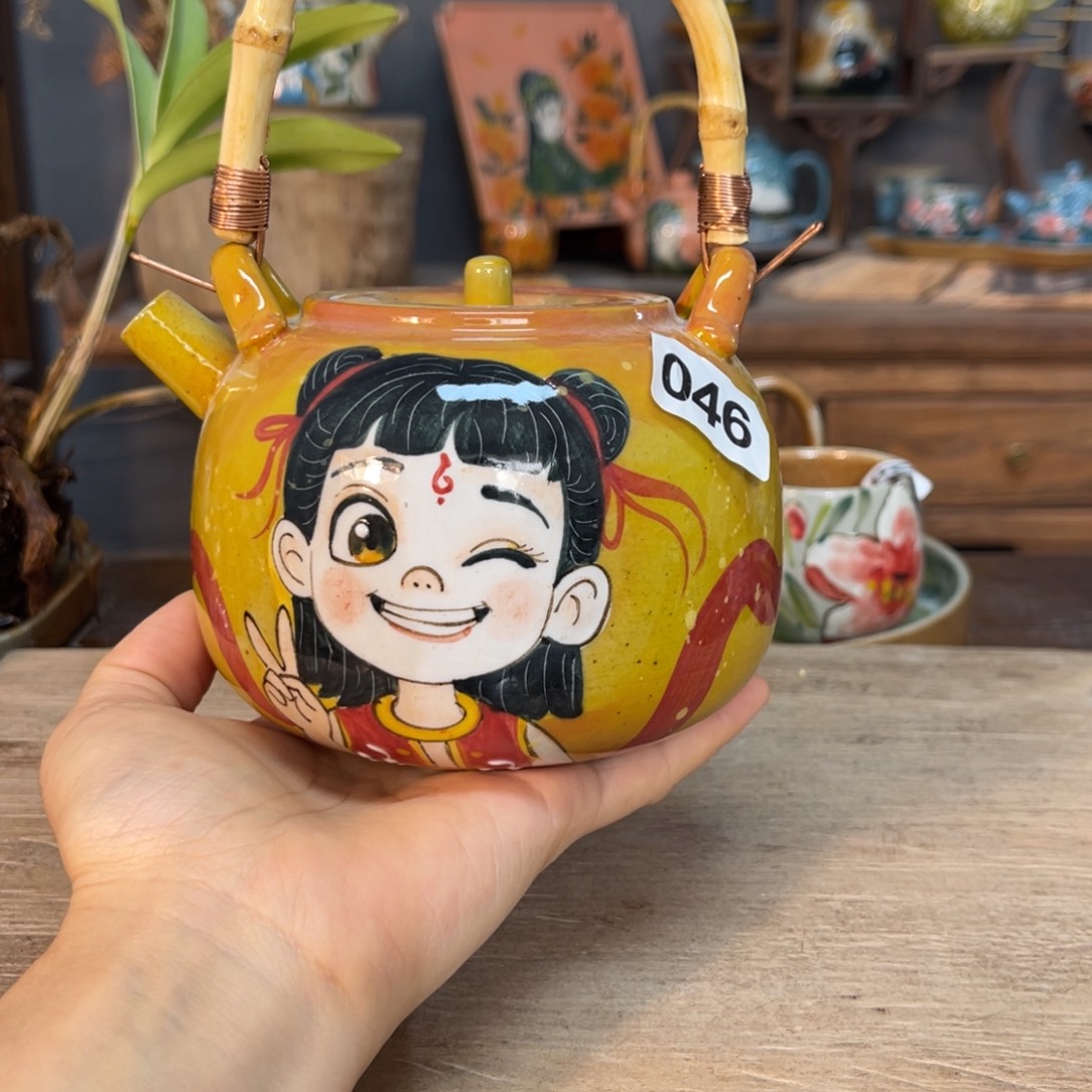 壶素浅陶瓷手工手绘