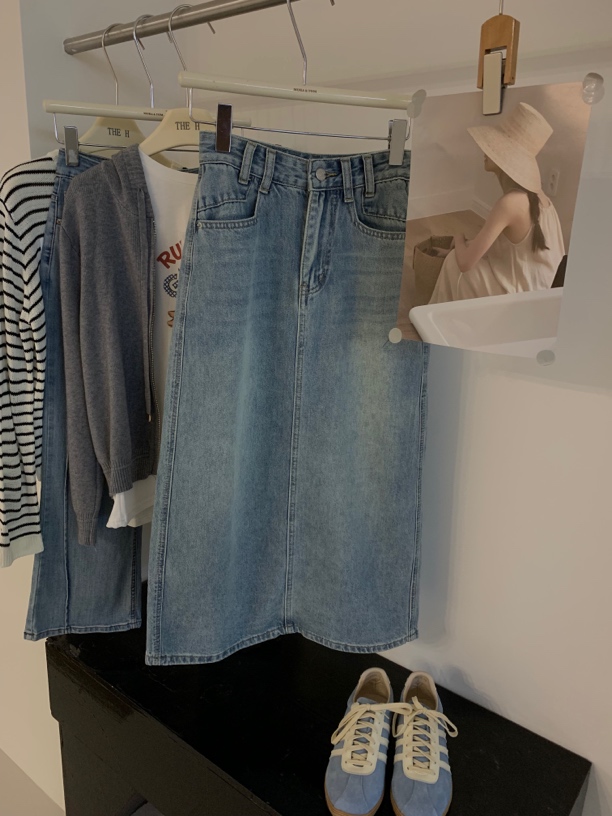 9352女装韩版时尚百搭牛仔半身裙 长81