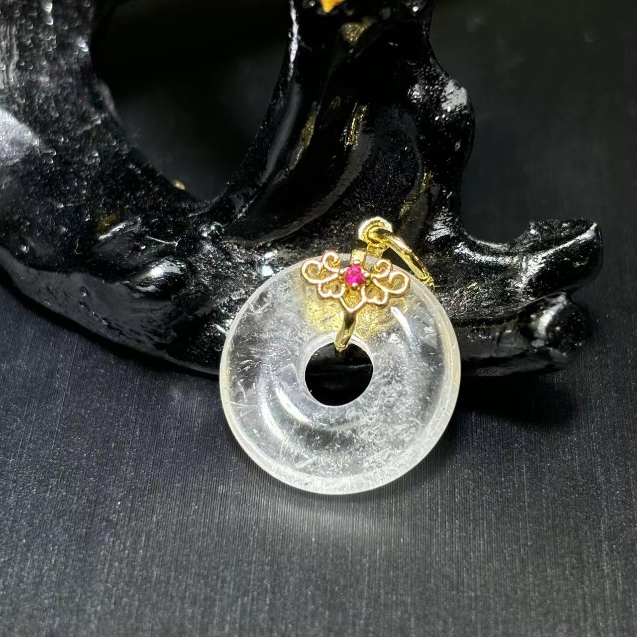 CT3690（玉姐珠宝）无根水白水晶平安扣吊坠-配绳-送礼佳品