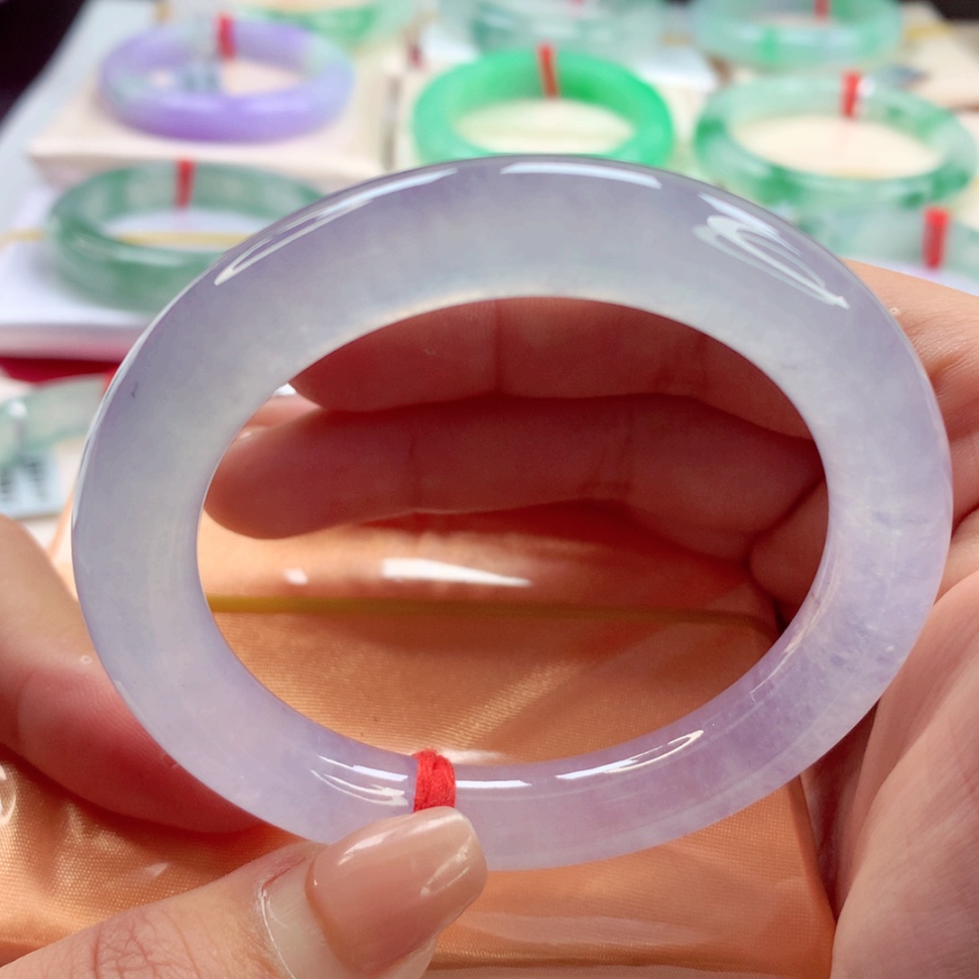 翡翠未镶嵌手镯（圆镯）师妹高冰极光冰紫（6号）