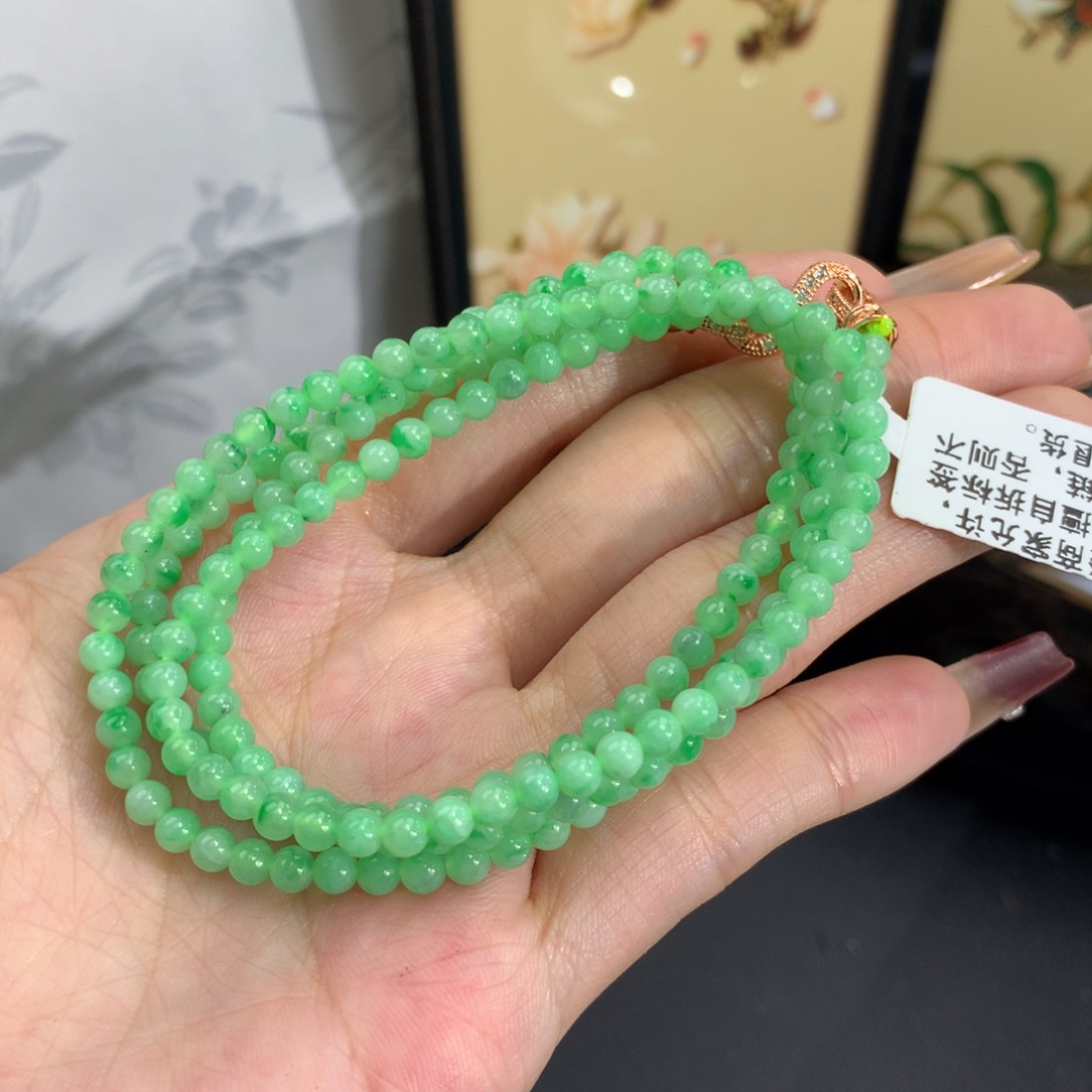 翡翠手链未镶嵌卡3.6冰胶绿飘阳绿花项链