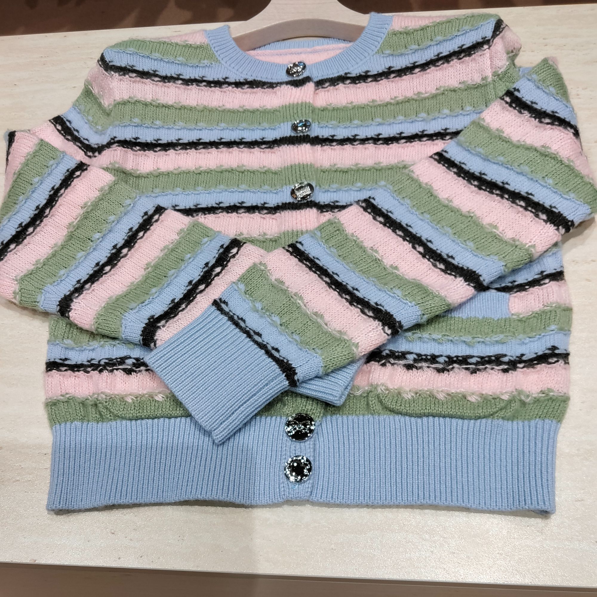 印花女文艺厚款心形常规毛针织衫秋款条纹休闲开衫-2611