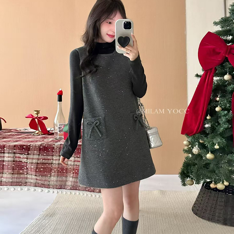 12.14早预告款冬季新款小个子亮丝毛呢背心裙打底衫套装 NML0512