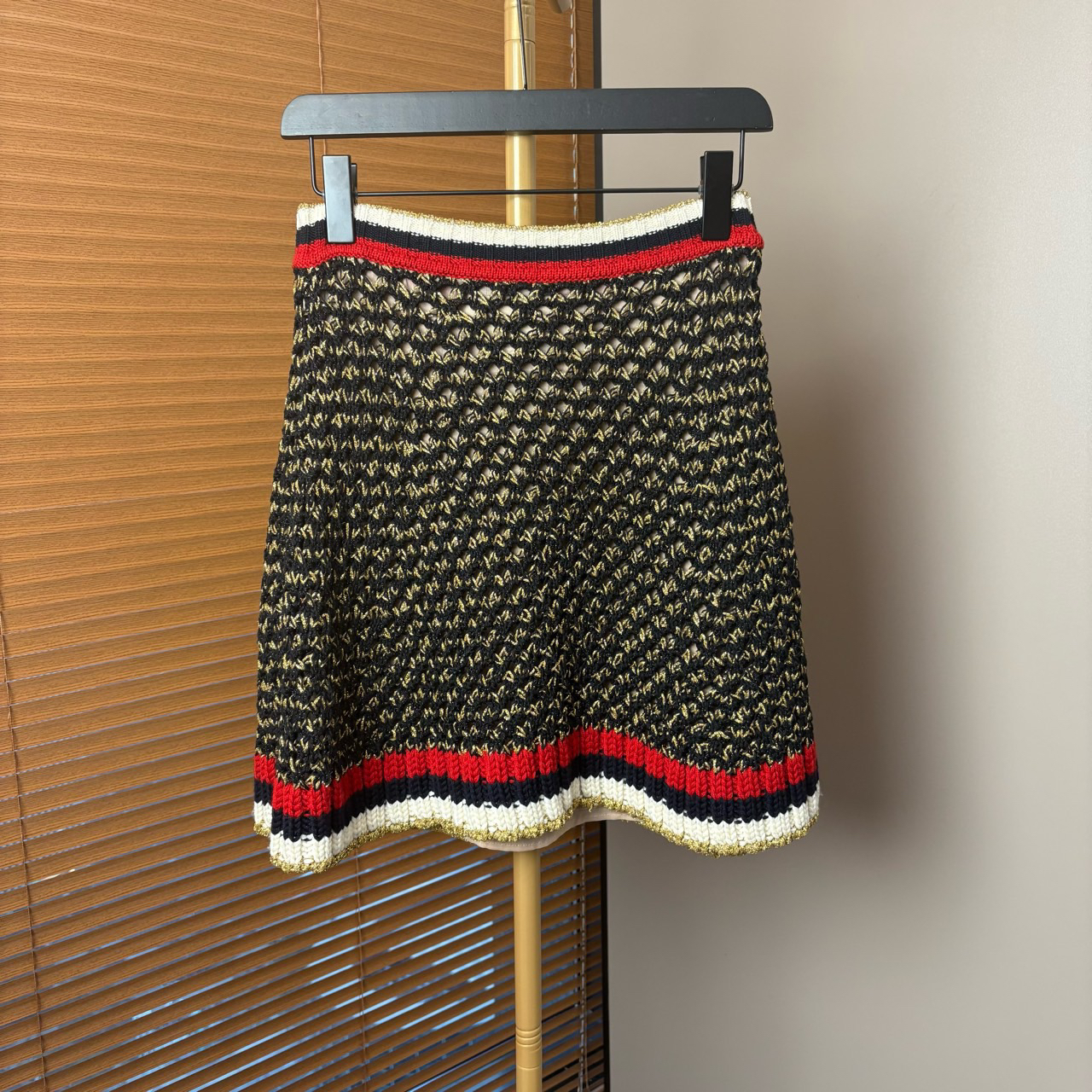 95新 GUCCI/古驰 （原）条纹编织A字短裙 S码/fg204568